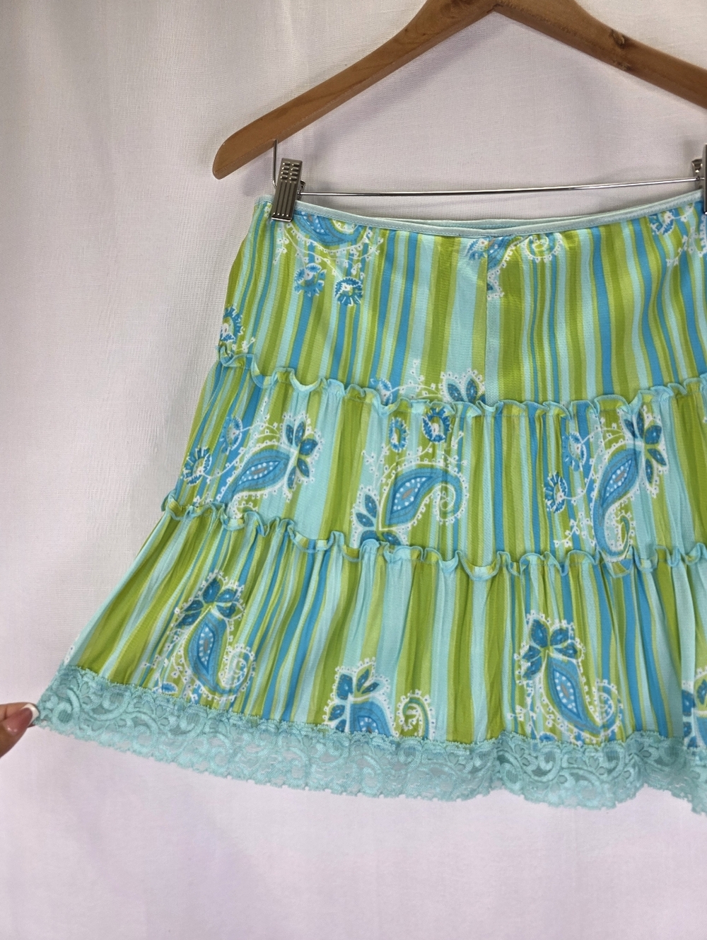My Michelle 2000s Y2K Tiered Paisley Mini Fairy Mermaid Skirt Turqouise Size L - Picture 11 of 14